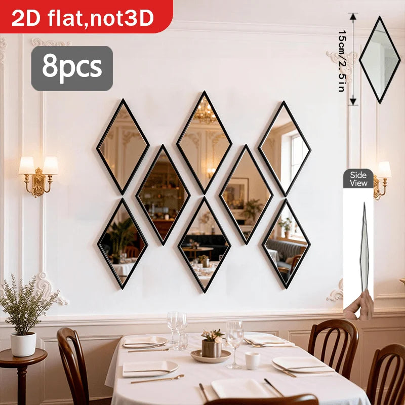 8pcs Rhombic Wall Mirror Set | Decorative Self-Adhesive Stickers | Free UK Delivery