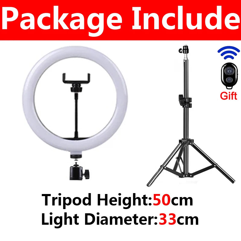10" LED Selfie Ring Light Dimmable Led Photography Ring Light With Tripods Mini Phone Stand For Vlog Video Live Makeup Fill Lamp
