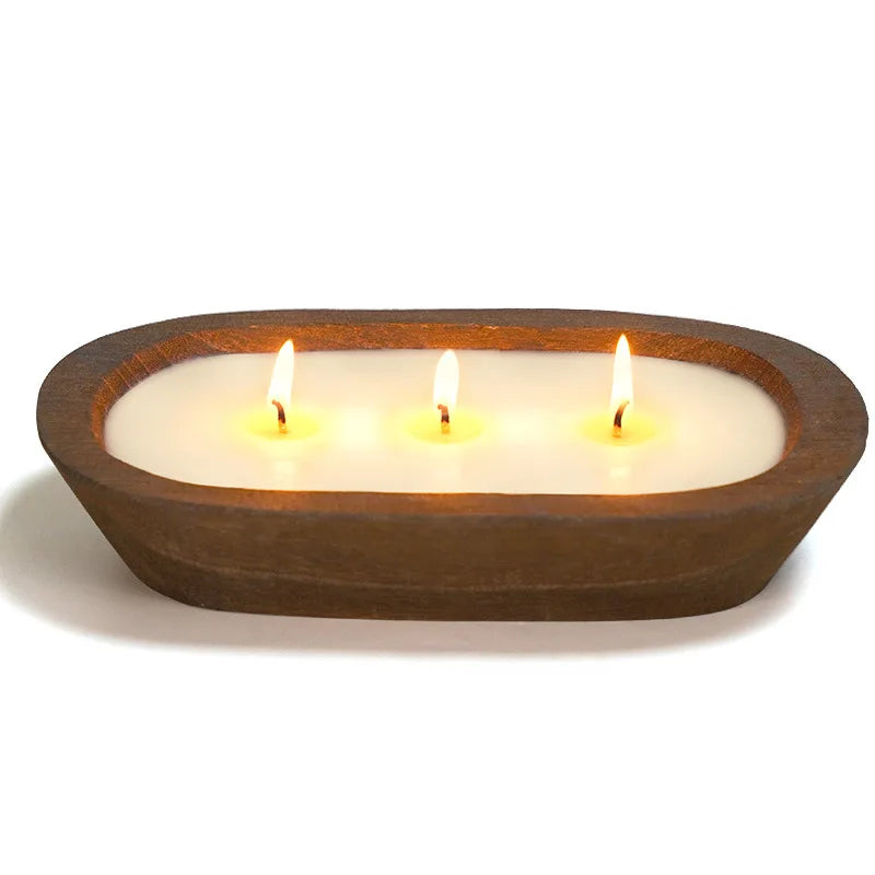 Large Wooden Basin Scented Candle | Triple Wick Soy Wax Luxury Home Fragrance