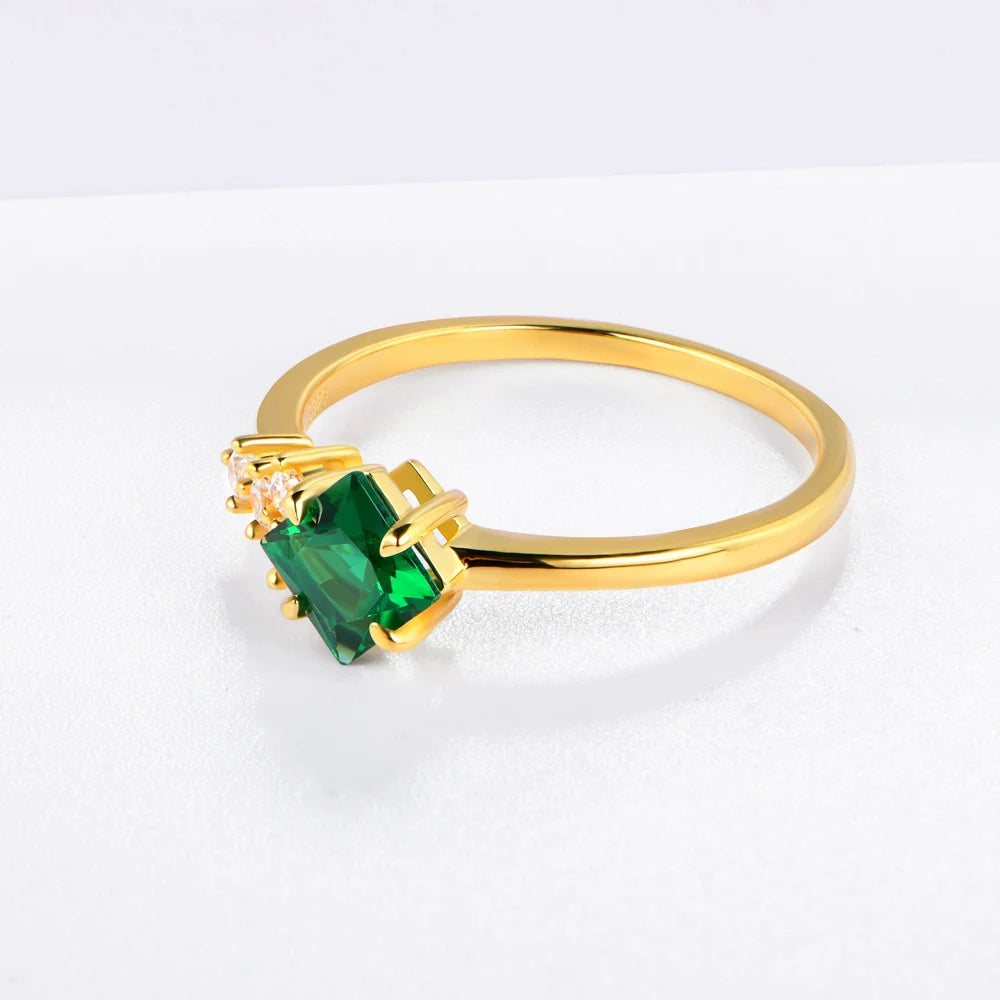 925 Sterling Silver Emerald Ring | 18K Gold Plated | Engagement Wedding Band | Free UK Delivery