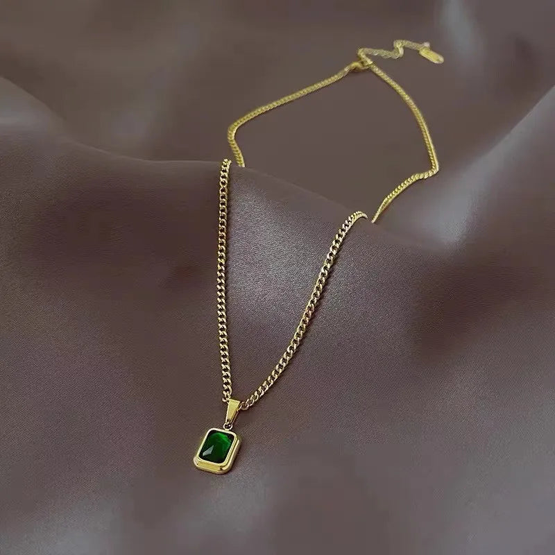 Gold Plated Green Zircon Pendant Necklace – Elegant Statement Jewellery for Women