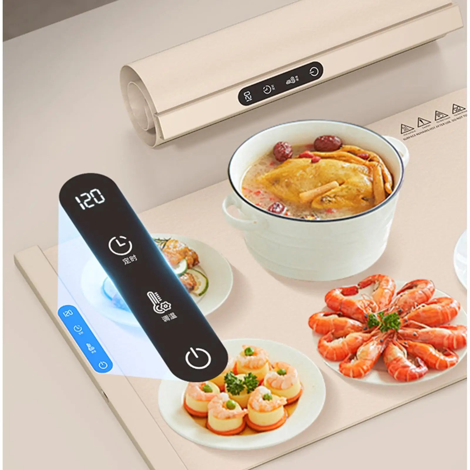 Food Warmer Pad Foldable Silicone Heating Pad Portable Meal Cart Insulation Pad 6-Level Temperature Adjustment