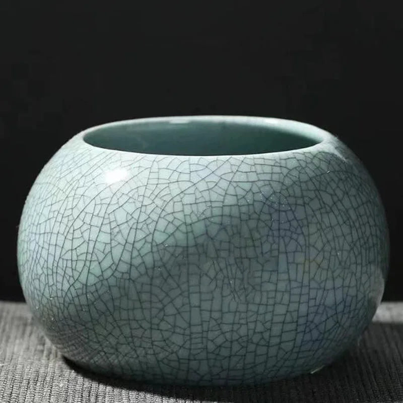 Handmade Ice Crack Round Vase – Ceramic Succulent Pot & Home Garden Decor