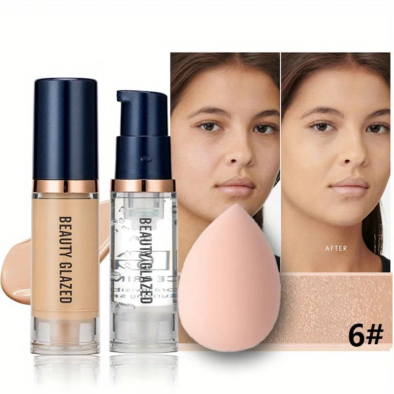 Beauty Glazed 3-Piece Makeup Set | Foundation + Primer + Sponge | ✅ FREE UK Delivery