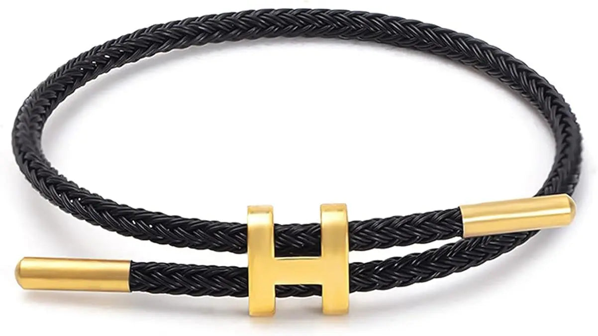 Adjustable Rope Charm Bracelet – 14K Gold Plated H Buckle, Stainless Steel, Multi-Color Cord, Minimalist Fashion Jewelry & Gift ✅FREE UK Delivery