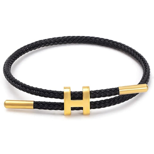 Adjustable Rope Charm Bracelet – 14K Gold Plated H Buckle, Stainless Steel, Multi-Color Cord, Minimalist Fashion Jewelry & Gift ✅FREE UK Delivery