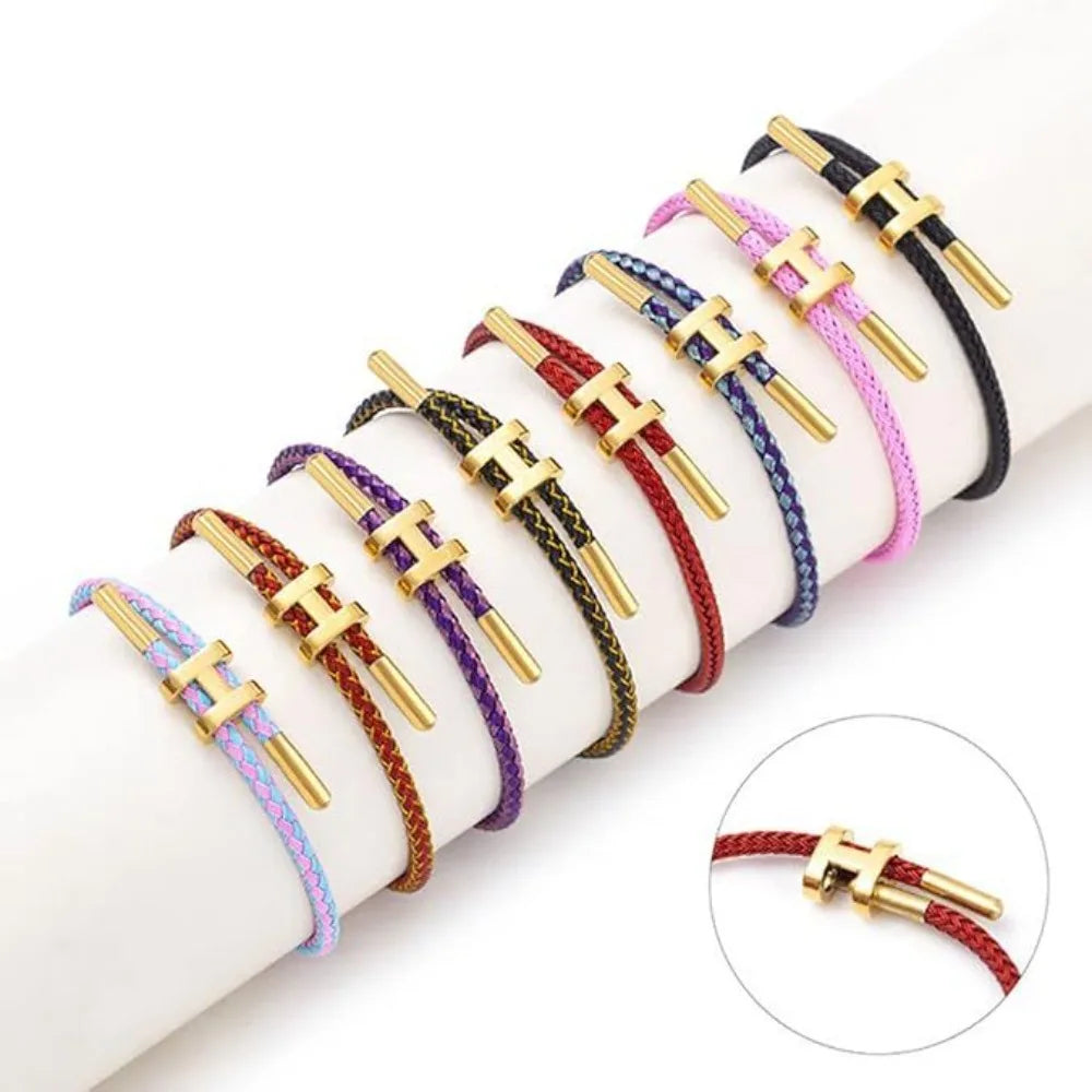 Adjustable Rope Charm Bracelet – 14K Gold Plated H Buckle, Stainless Steel, Multi-Color Cord, Minimalist Fashion Jewelry & Gift ✅FREE UK Delivery