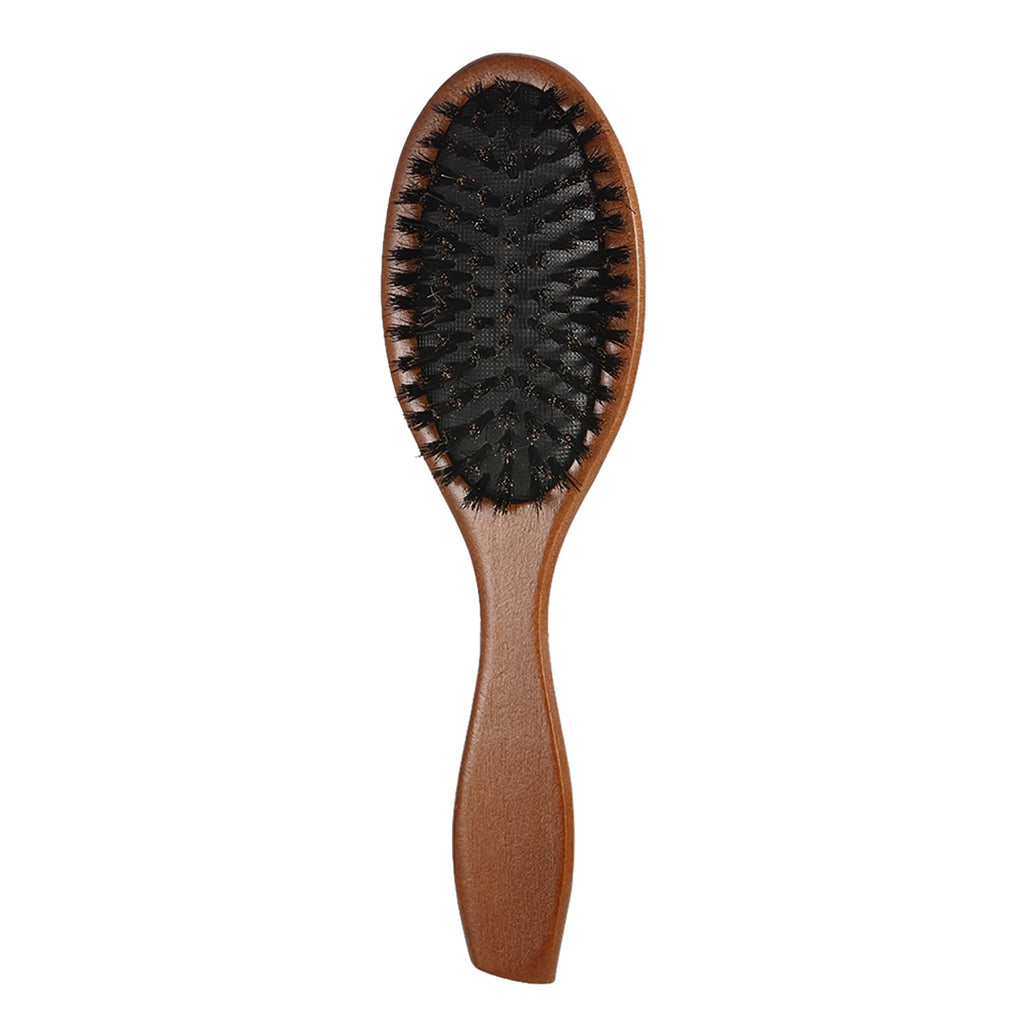 Natural Boar Bristle Hair Brush Comb Oval Anti-static Paddle Hair Extension Brush Scalp Massage Beech Wooden Handle