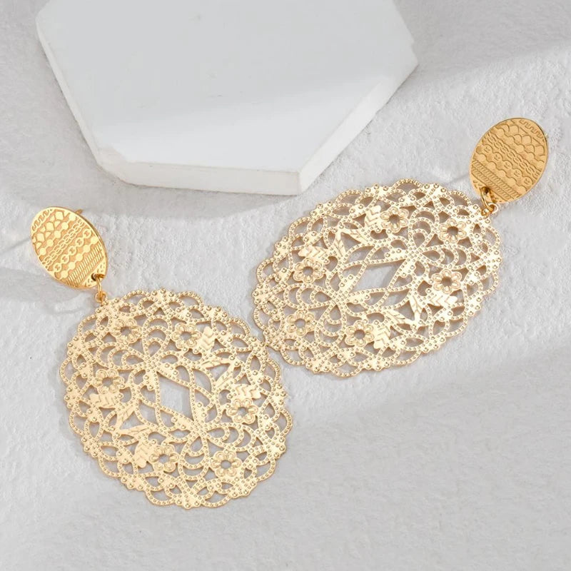 Gold Bohemian Hollow Round Earrings – Vintage Style Jewelry ✅FREE UK Delivery
