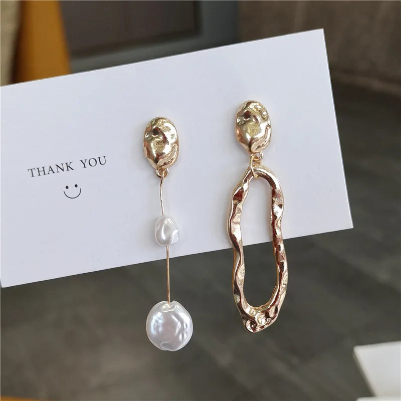 Asymmetric Long Earrings | Freshwater Pearl & Gold/Silver