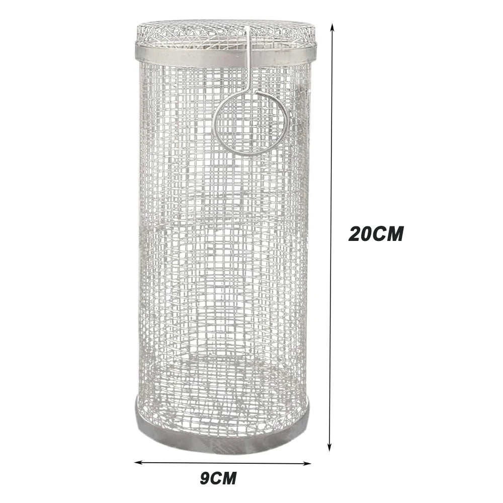 Cylindrical BBQ Grill Cage – Stainless Steel, Camping & Outdoor ✅FREE UK Delivery