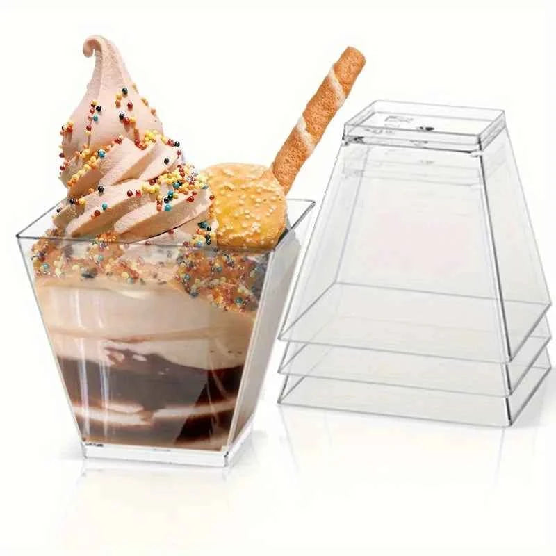Plastic Square Dessert Cups, Small Appetizer Cups, Plastic Cup for Puddings, Chocolate Cakes, Gathering Wedding Party Supplies