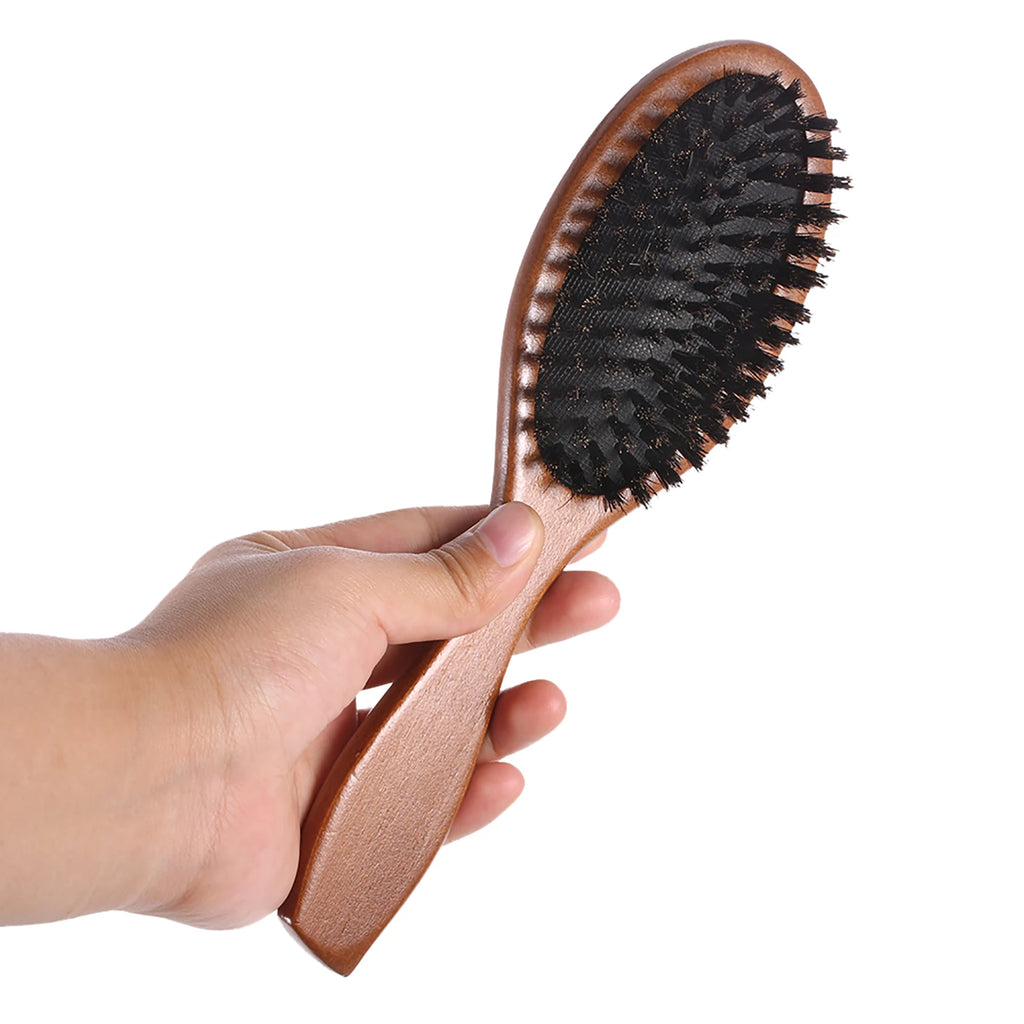Natural Boar Bristle Hair Brush Comb Oval Anti-static Paddle Hair Extension Brush Scalp Massage Beech Wooden Handle