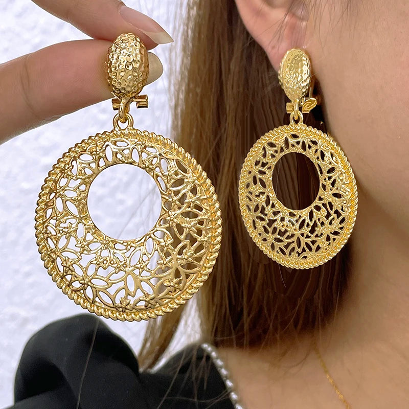 Two Tone Gold & Silver Hollow Round Drop Earrings – Unique Filigree Design, Elegant Dangle Earrings for Women, Wedding Party & Daily Wear Jewelry✅FREE UK Delivery