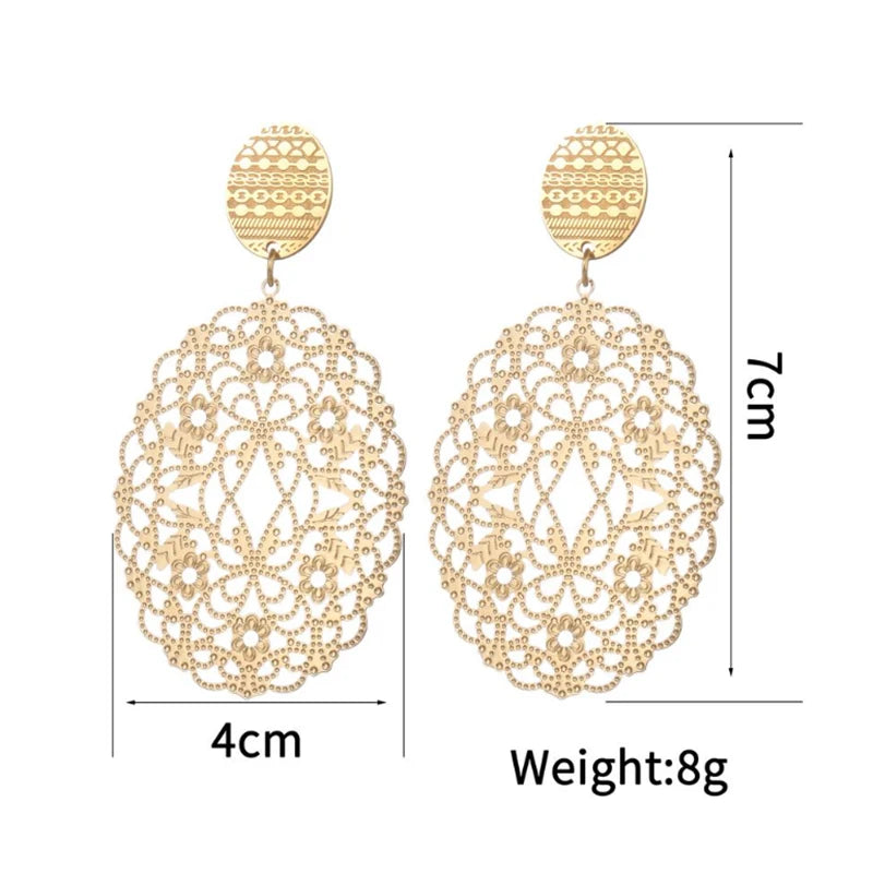 Gold Bohemian Hollow Round Earrings – Vintage Style Jewelry ✅FREE UK Delivery