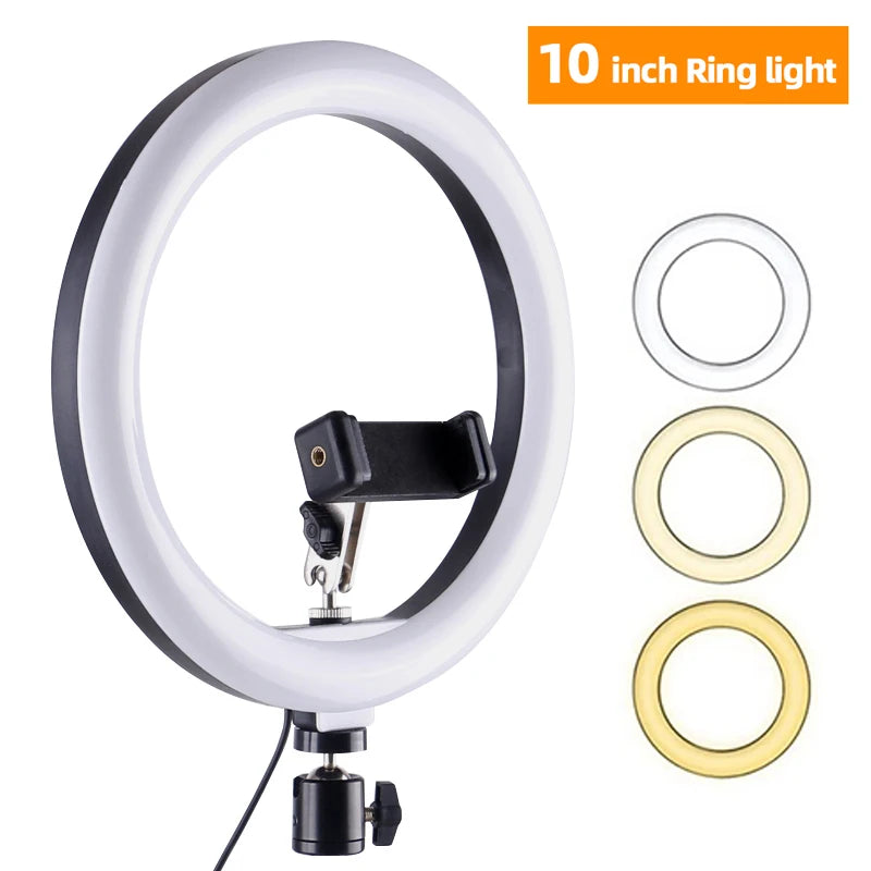 10" LED Selfie Ring Light Dimmable Led Photography Ring Light With Tripods Mini Phone Stand For Vlog Video Live Makeup Fill Lamp
