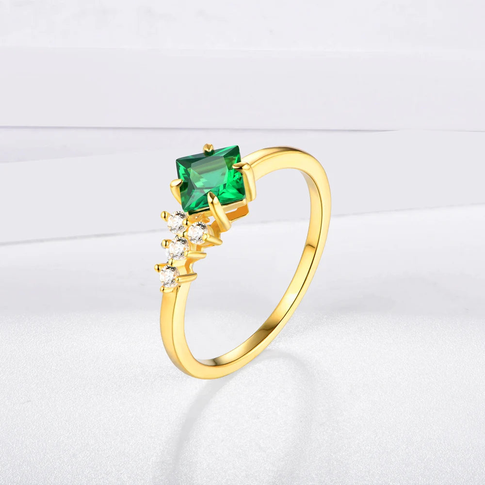 925 Sterling Silver Emerald Ring | 18K Gold Plated | Engagement Wedding Band | Free UK Delivery