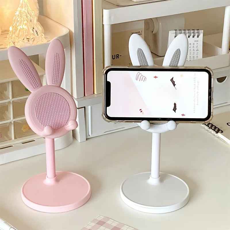 Adjustable Cartoon Bunny Ear Phone Stand Cute Rabbit Universal Tablet Holder Desktop Retractable Organizer For Home Office Decor