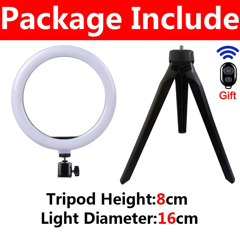 10" LED Selfie Ring Light Dimmable Led Photography Ring Light With Tripods Mini Phone Stand For Vlog Video Live Makeup Fill Lamp