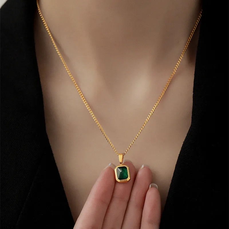 Gold Plated Green Zircon Pendant Necklace – Elegant Statement Jewellery for Women