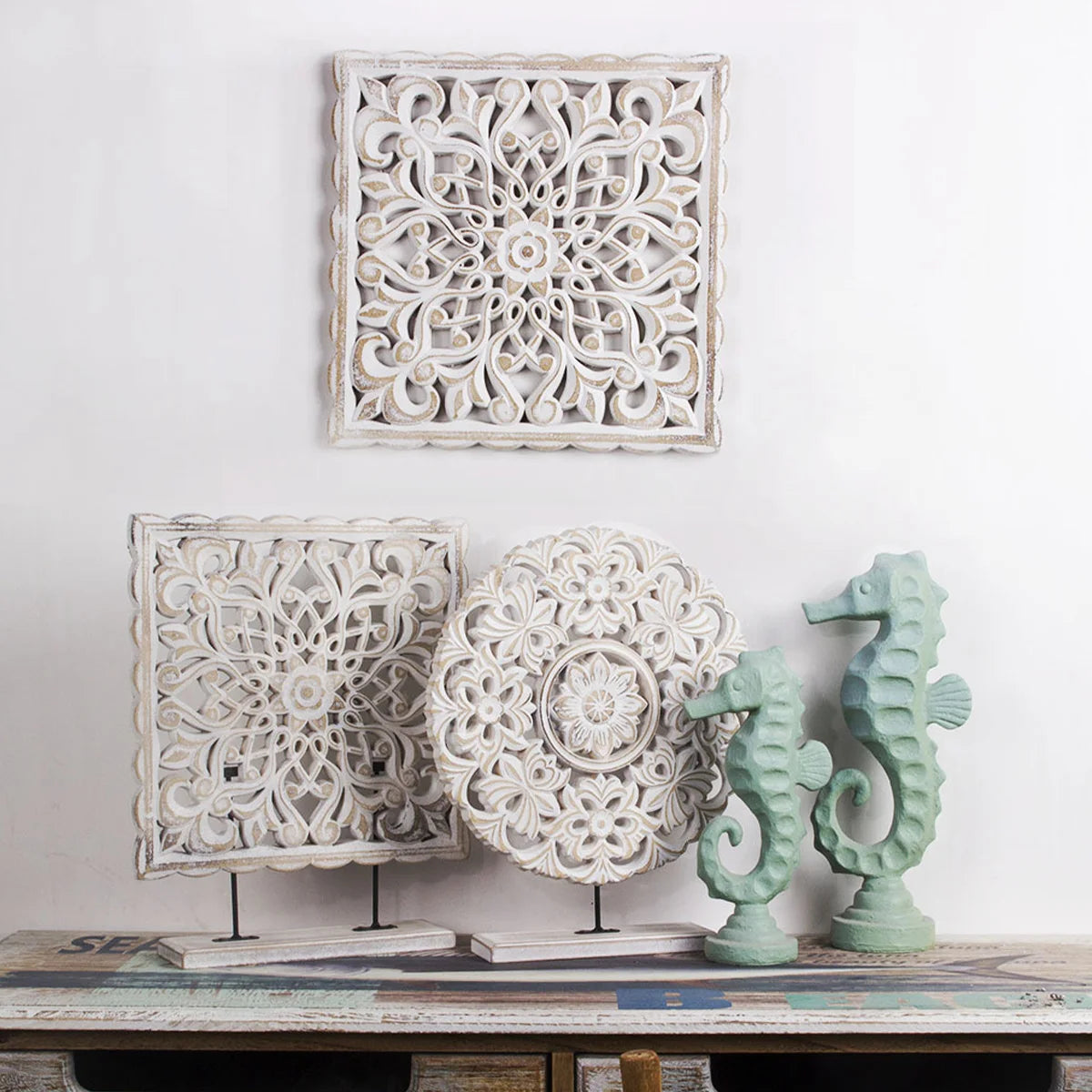 Hollow Carved Wooden Wall Panel | Floral Hanging Décor for Living Room & Bedroom