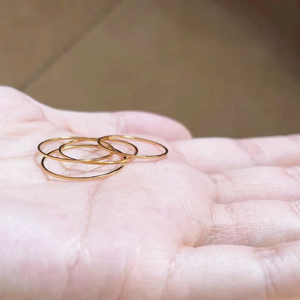 2mm Thin 18K Gold Plated Titanium Steel Ring – Minimalist Stacking Ring for Women
