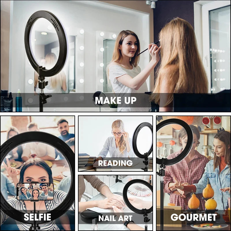 10" LED Selfie Ring Light Dimmable Led Photography Ring Light With Tripods Mini Phone Stand For Vlog Video Live Makeup Fill Lamp