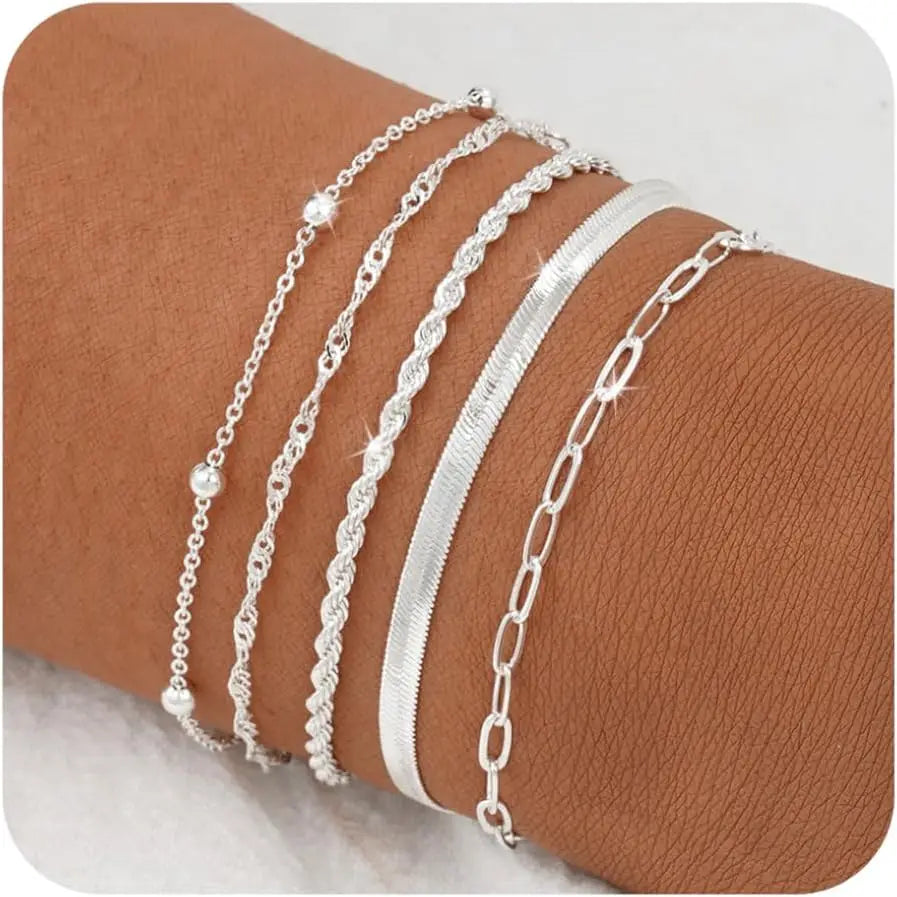14K Gold Plated Dainty Bracelets Set – Adjustable Minimalist Layered Chains, Elegant Thin Jewelry for Women, Everyday & Party Wear✅ FREE UK Delivery