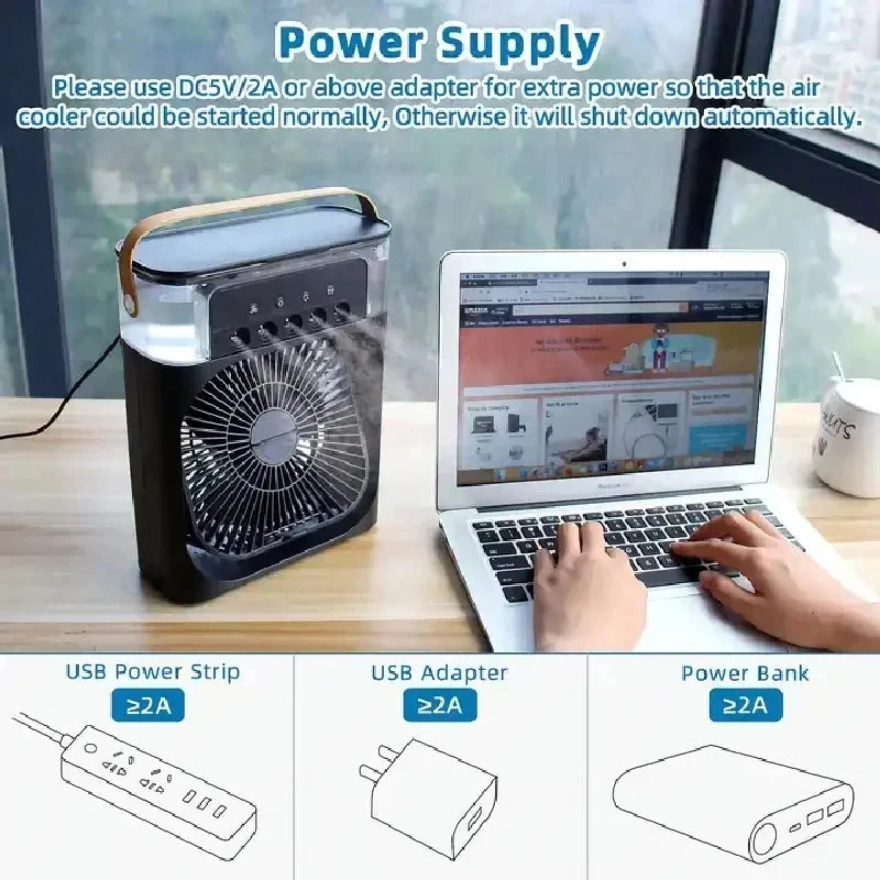3-in-1 Air Cooler Fan & Humidifier – USB Portable Mist Fan with 600ml Tank