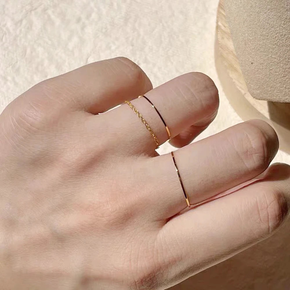 2mm Thin 18K Gold Plated Titanium Steel Ring – Minimalist Stacking Ring for Women