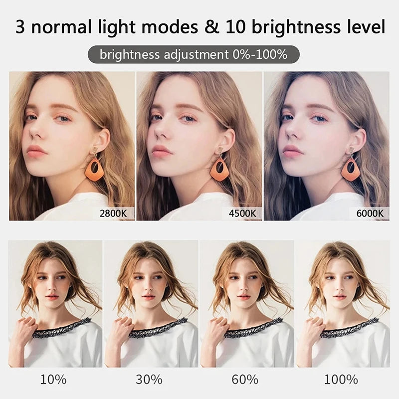 10" LED Selfie Ring Light Dimmable Led Photography Ring Light With Tripods Mini Phone Stand For Vlog Video Live Makeup Fill Lamp