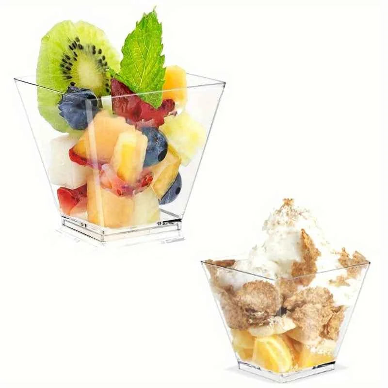 Plastic Square Dessert Cups, Small Appetizer Cups, Plastic Cup for Puddings, Chocolate Cakes, Gathering Wedding Party Supplies