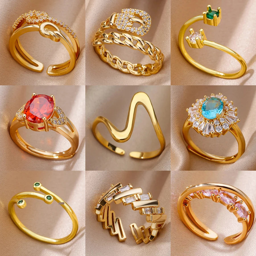 18K Gold Plated Stainless Steel Zircon Rings – Trendy Jewelry Gift